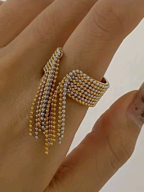Jewelry - Gold and Silver Beaded Fringe Cuff Rings